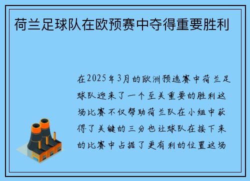 荷兰足球队在欧预赛中夺得重要胜利