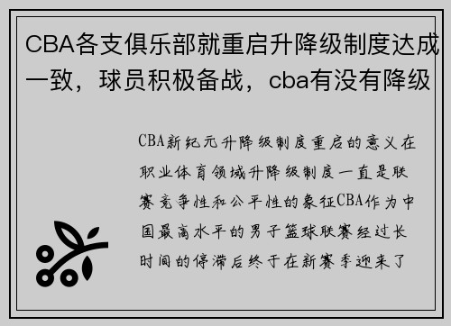 CBA各支俱乐部就重启升降级制度达成一致，球员积极备战，cba有没有降级制度