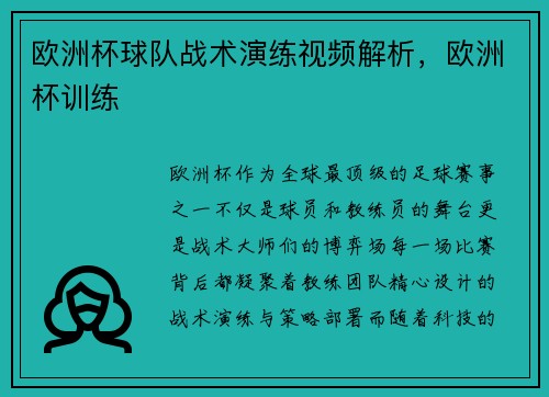 欧洲杯球队战术演练视频解析，欧洲杯训练