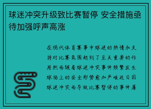 球迷冲突升级致比赛暂停 安全措施亟待加强呼声高涨