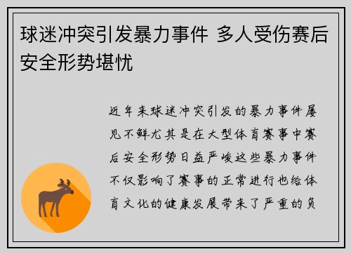 球迷冲突引发暴力事件 多人受伤赛后安全形势堪忧